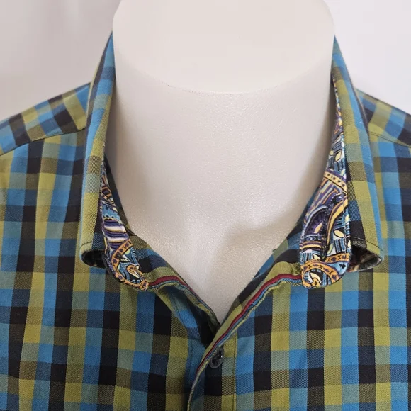 Robert Graham Shirts Blue Yellow  Plaid Animal Portraits Button Down Size Large - Picture 5 of 14
